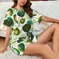 thumbnail image 4 of Fuzoiu Green Avocado Print Women's Short-Sleeved Pajama Set,Lounge Sleepwear Set,Womens Pajama Sets 2 Piece,Button-Up Top and Shorts with Pockets-4X-Large, 4 of 7