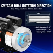 KFFKFF Electric Motor with 1.5HP, Rotating at 1725 rpm, Operates on AC 115V/230V, Encased in a 56C Frame. This Single Phase Motor with a 5/8 Keyed Shaft, Offers CW/CCW Rotation