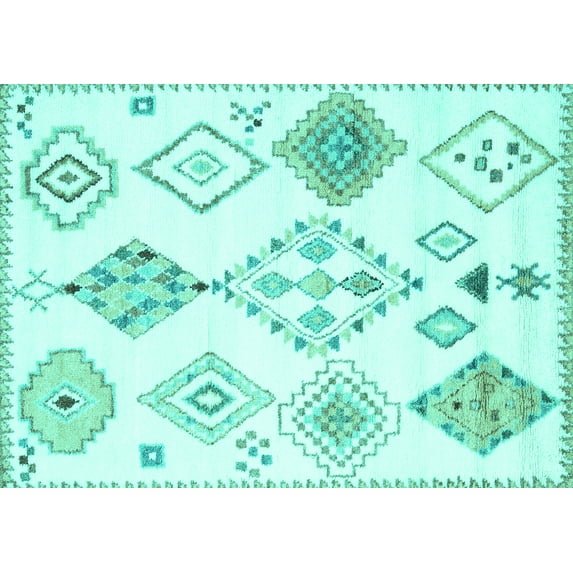 Ahgly Company Indoor Rectangle Solid Turquoise Blue Modern Area Rugs, 2' x 5'
