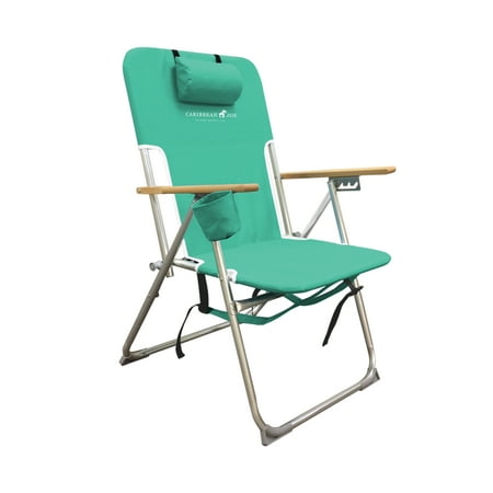 Caribbean Joe 4 Position Folding Beach Chair 300lb Capacity Backpack Straps