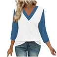thumbnail image 2 of Busydd Womens Tops S-3XL Trendy Colorblock Patchwork Summer Tops for Women Casual V Neck 3/4 Lenght Sleeve Going Out Tops for Women Comfy Versatile Spring Tops, 2 of 7