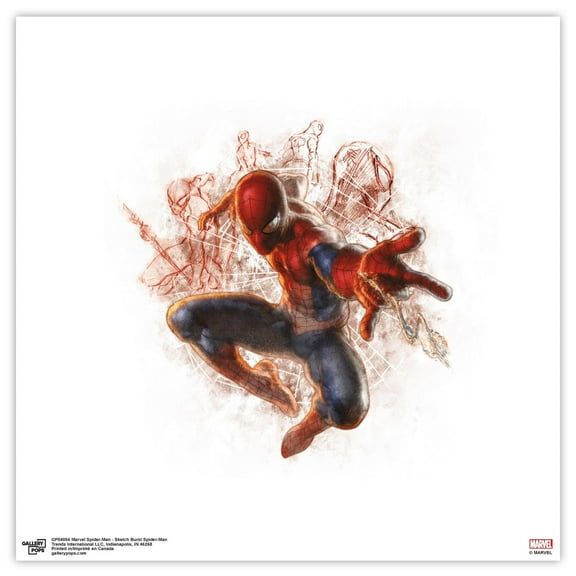 Gallery Pops Marvel Comics Spider-Man - Sketch Burst Spider-Man Wall Art, Unframed Version, 12" x 12"