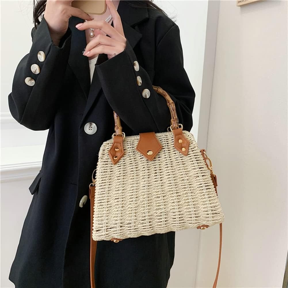 Kukuzhu Straw Tote Bag for Women Rattan Crossbody Handbags Woven Wicker Clutch Purse Imitation Bamboo Top Handle Shoulder Bag