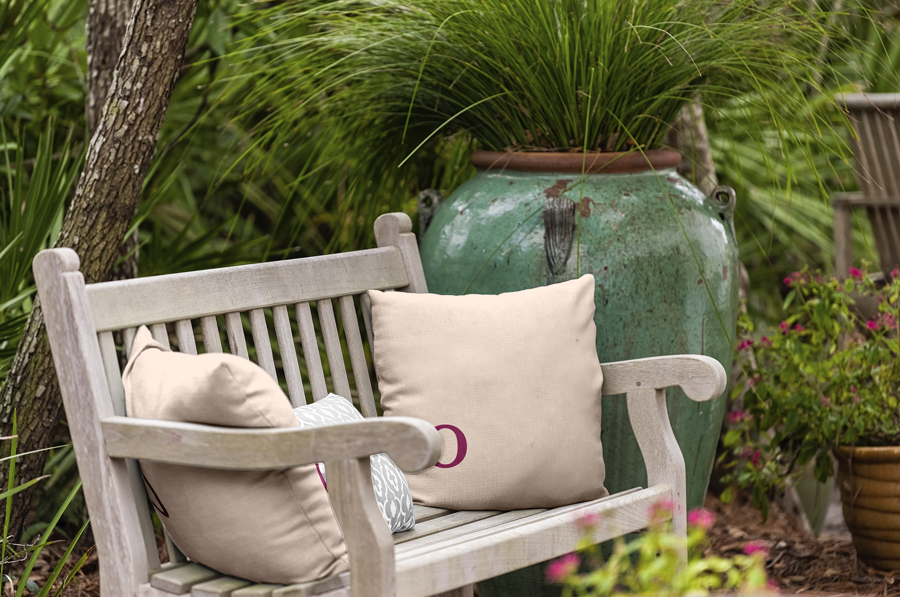 Simply Daisy 18" x 18" Modern Monogram Indoor/Outdoor Polyester Throw Pillow, Dusty Rose
