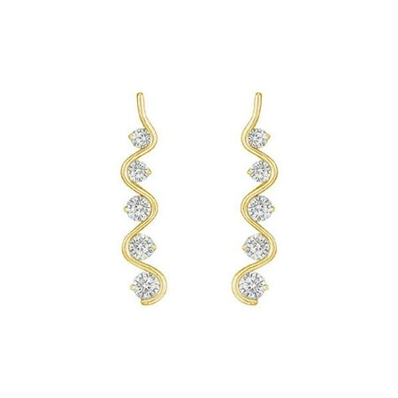 Fine Jewelry Vault UBER1770Y14CZ Cubic Zirconia Journey Earrings 14K Yellow Gold 2.00 CT Cubic Zirconia