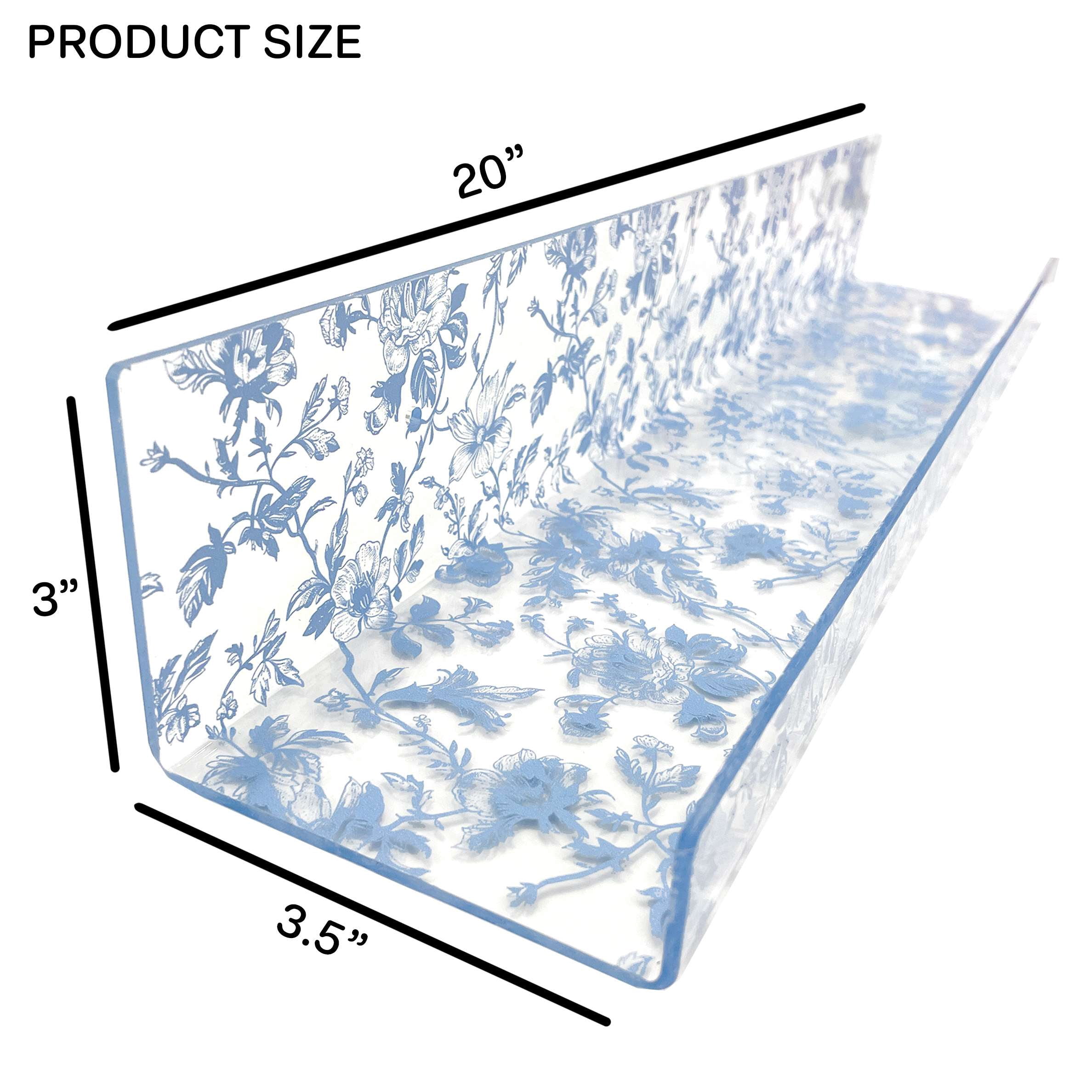 OneDesign Home Blue Toile 20" Acrylic Floating Wall Shelves, Set of 2