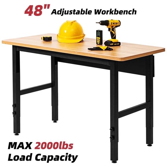 spanspace 48" Adjustable Workbench, 48" L X 24" Hardwood Top Worktable with Foot Pads for Workshop, Office, Garage, Home