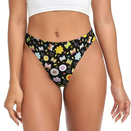 Thongs for Women - Flower butterfly print No Show Seamless Womens Thongs Underwear  Soft Stretch G String Thongs for Women Cuteness Ladies Thong Bikini Panties Briefs