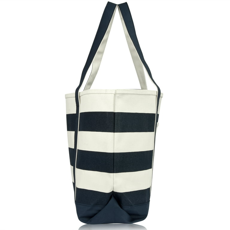 Dalix Premium Beach Bags Striped Zippered Tote Bag