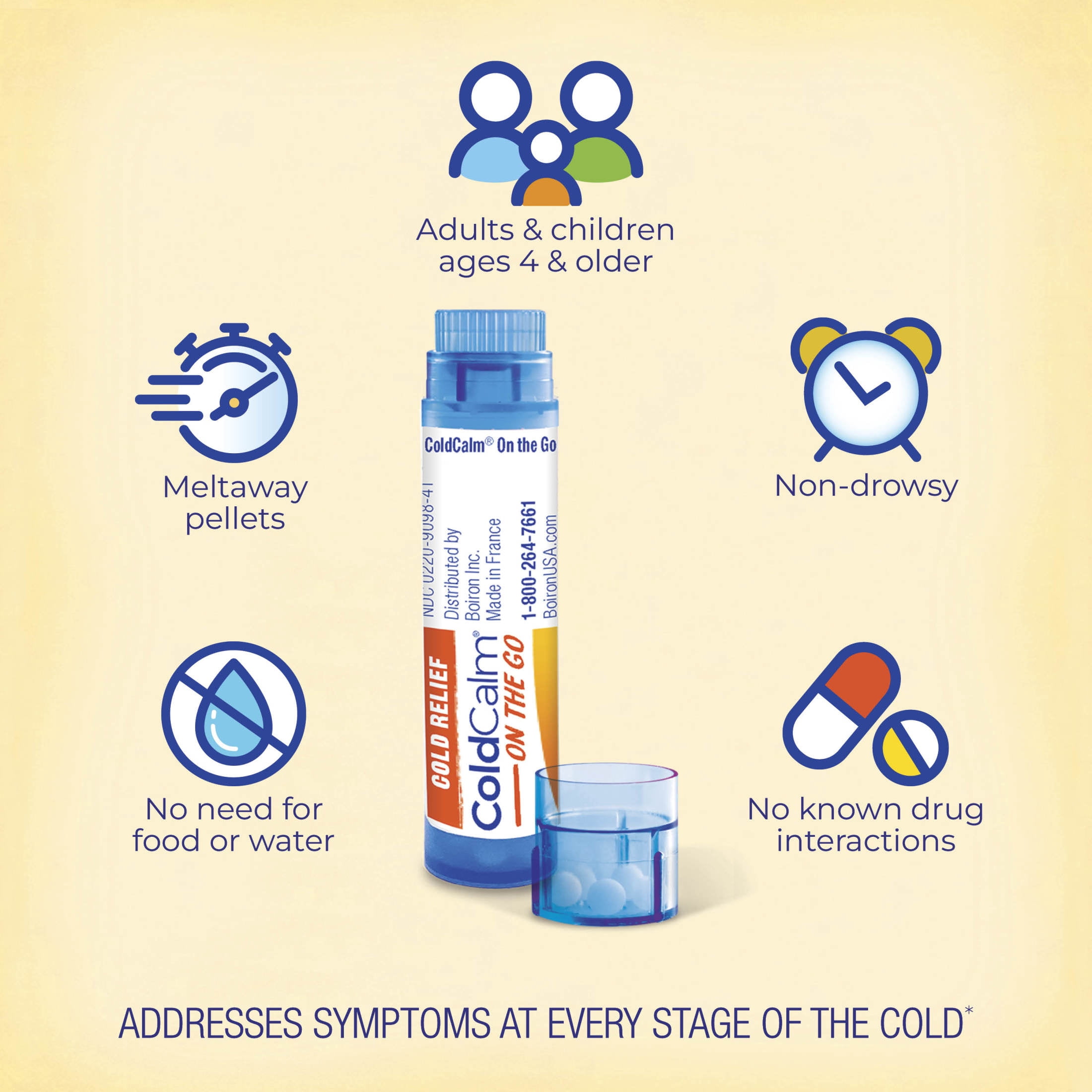 Boiron ColdCalm On the Go, Homeopathic Medicine for Multi-Symptom Cold Relief, Sneezing, Runny Nose, Nasal Congestion, Sore Throat, 2 x 80 Pellets, 160CT