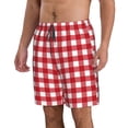 thumbnail image 2 of Saiise Maillot de Bain à Carreaux Rouges pour Hommes, Short de Bain Hawaïen avec Poches-3TG, 2 of 6