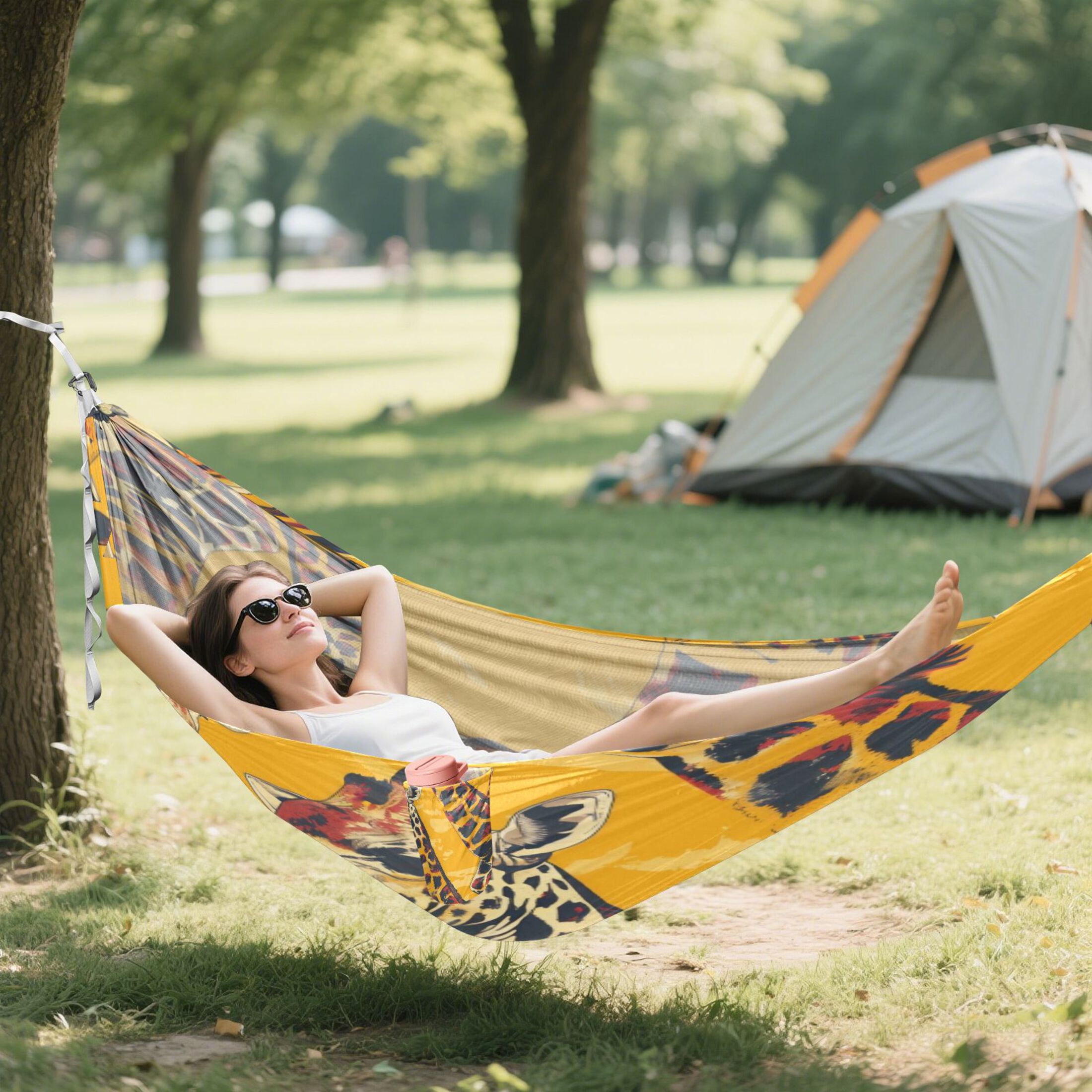 Hammock Camping Hammock Nylon Portable Hammock Travel Camping Hammock Yellow Giraffe