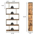 thumbnail image 4 of Yusong Bookshelf 5-Tier, Geometric Bookcase S Shaped Book Shelves for Bedroom, Modern Industrial Wood Decorative Display Shelf Book Case for Home Office, Rustic Brown, 4 of 7