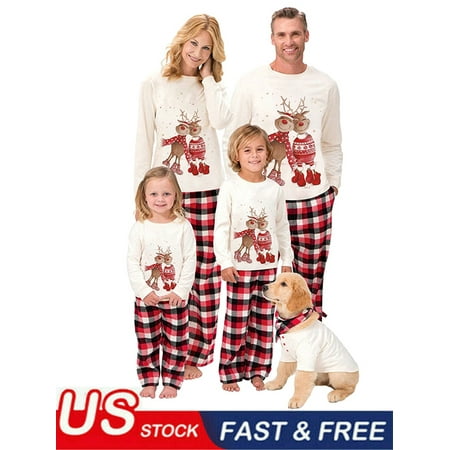 

ZIYIXIN Family Christmas Pyjamas Set Elk Tops and Plaid Bottoms Matching Sleepwear Pajamas Set for Adults Kids Xmas Nightwear
