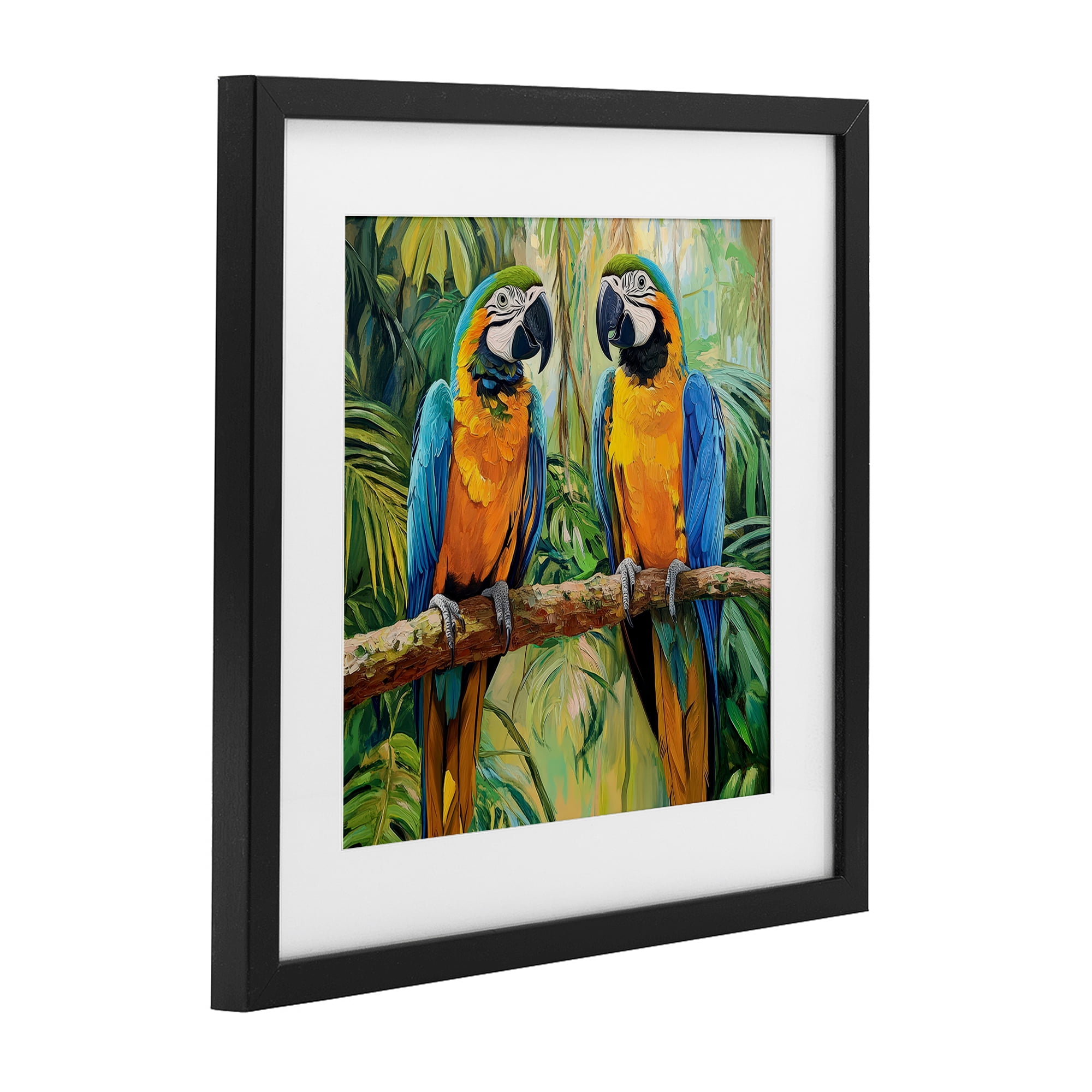 Stupell Industries Two Macaws Among Foliage Black Framed Print Under Glass, design by Petal Prints Design