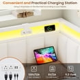 thumbnail image 4 of Twin XL Size Corner Bed Frame with 2 Storage Drawers,Twin XL Daybed with Charging Station and Led Lights,Metal Platform Corner Bed with Upholstered Guardrail,Modern Bed Frame,Beige, 4 of 9