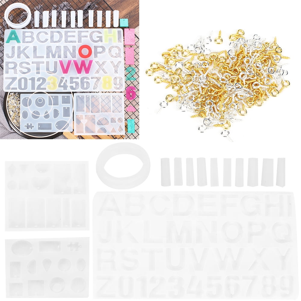 Yajisi 214-Piece Silicone Casting Molds Set, DIY Resin Earring Pendant Jewellery Making Kit for Crafting Accessories, Includes Alphabet & Bracelet Moulds (8.66 inches / 22.0 cm)