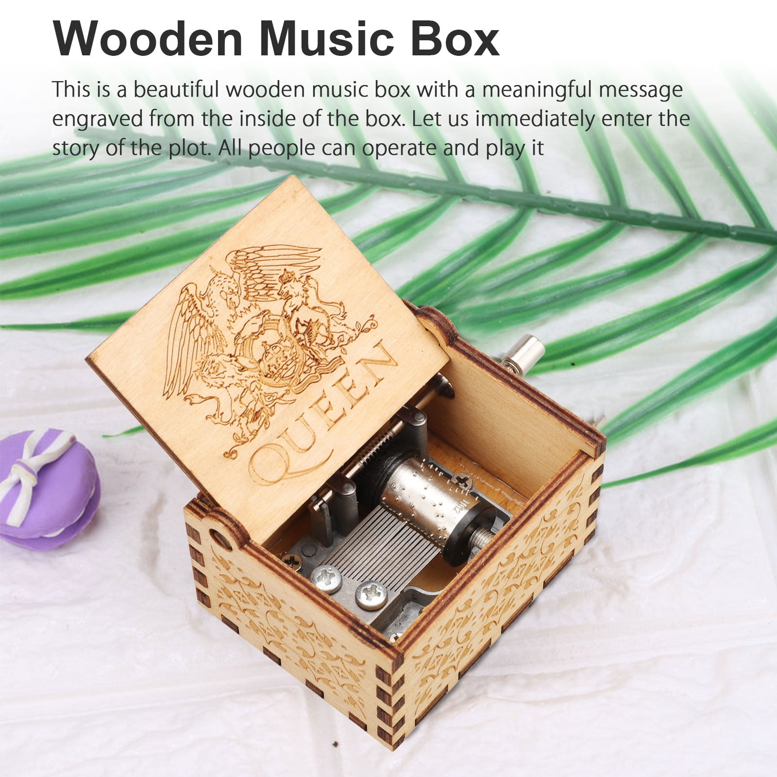 Wooden Black Slide Top Wind Up Music Mechanism Music Box Many Songs