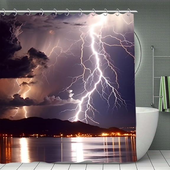 Dramatic Stormy Sky And Lightning Strikes Shower Curtain 70.8x70.8 Inch,Bathroom Shower Curtain,Home Waterproof Fabric Shower Curtain Bathtub Decor with Hooks