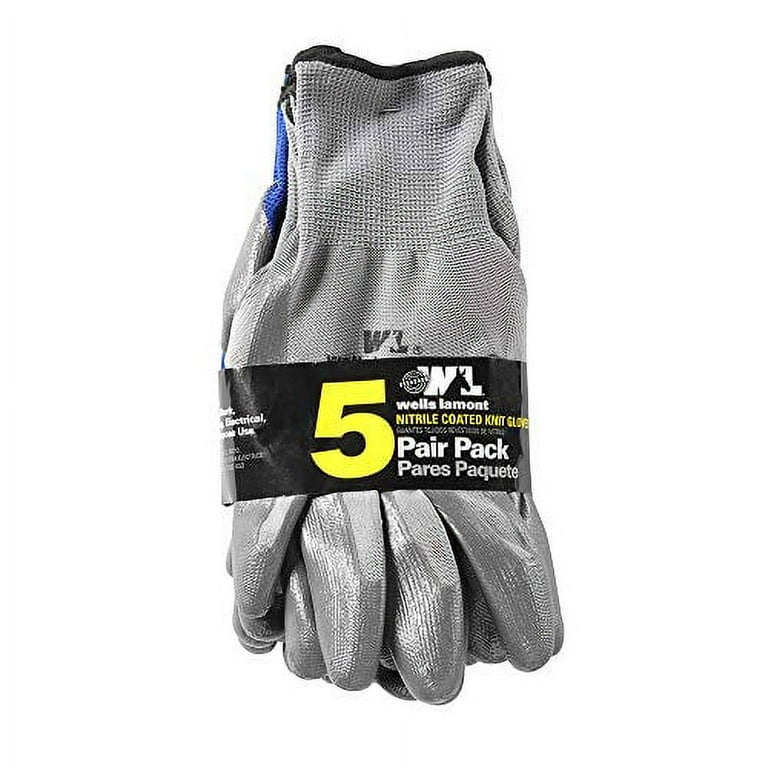 5-Pair Pack Wells Lamont Nitrile Work Gloves | Lightweight, Abrasion  Resistant | Large (580LA), Grey