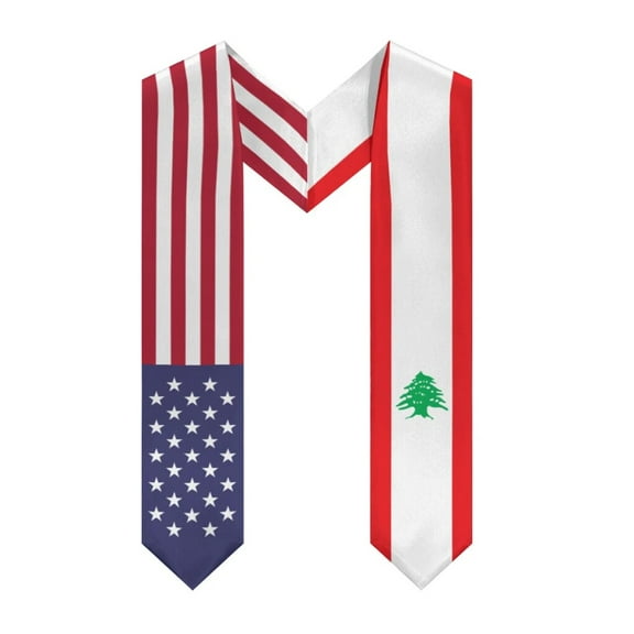 More design Graduation shawl Lebanon Flag & United States Flag Stole Sash Honor Study Aboard International Students