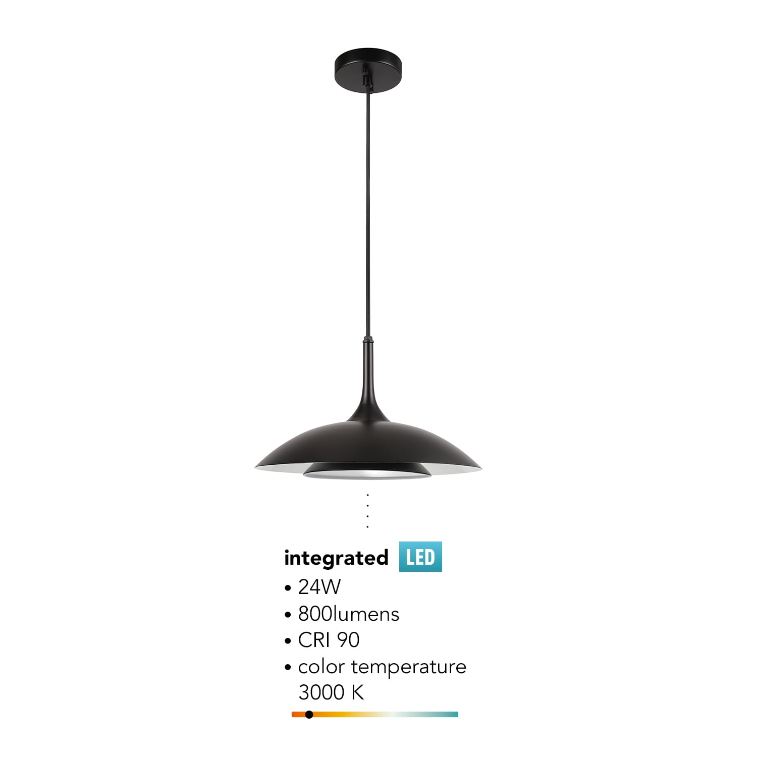 Novogratz x Globe Electric 14" LED Black Pendant Lighting with White Interior Shade, 91006823