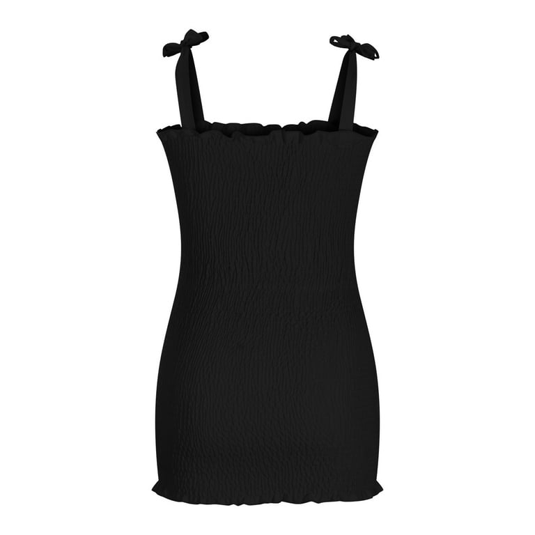 Summer Women's Floral Print Bodycon Dress Sexy Tie Straps Sleeveless  Smocked Dress Elastic Frill Shirred Mini Dress - Walmart.com