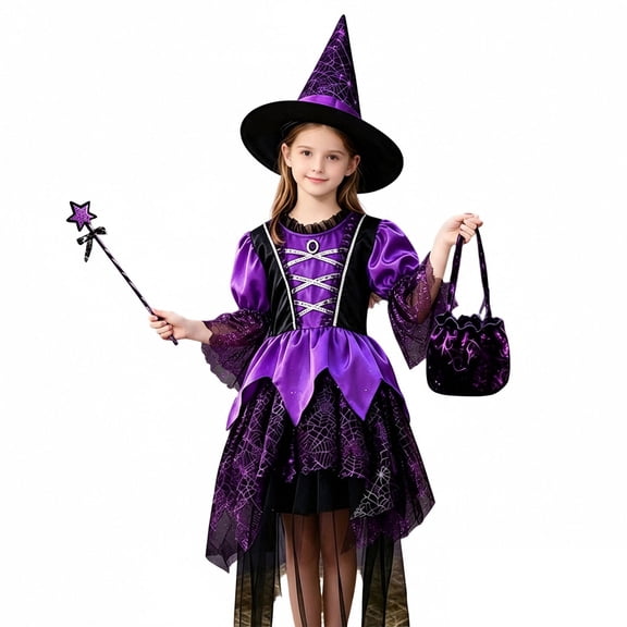 Witch for Kids Tutu Dresses Hats Witch Set Halloween Dress up Party Girl Size 3-12 Years