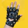 thumbnail image 3 of Guantes de cuero de medio dedo para hombres y mujeres con remaches de diamantes para bailar hip hop punk, guantes de fotografía geniales de moda para actuaciones, 3 of 6