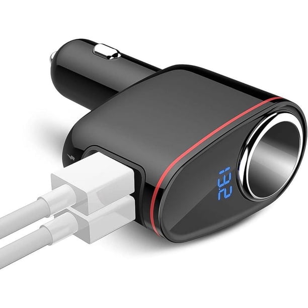 Divisor de enchufe para encendedor de cigarrillos de 100W, adaptador de cargador de coche, carga rápida USB Dual, pantalla de voltaje compatible (12V-24V)