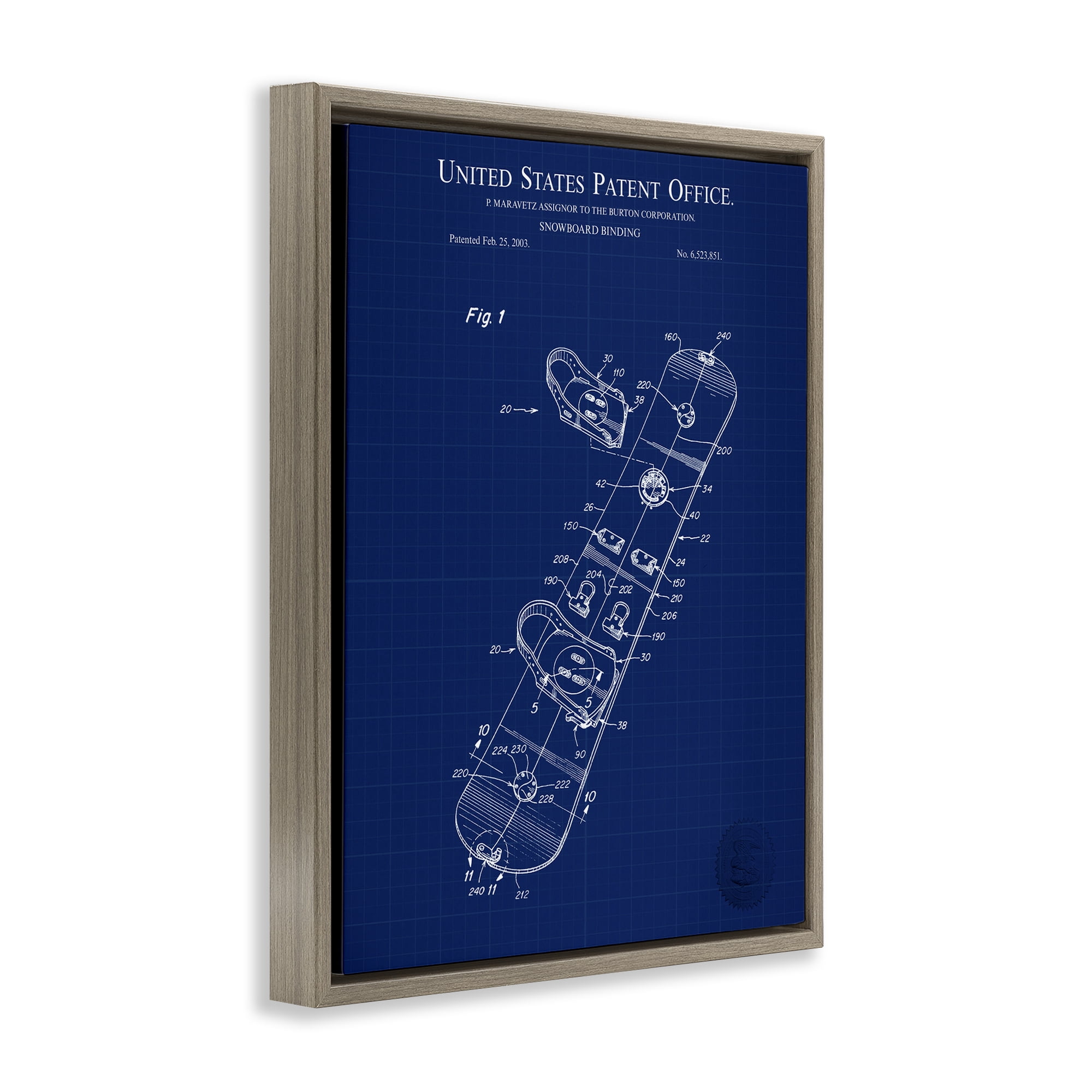 Stupell Industries Snowboard Binding Blueprint Transportation Painting Brown Floater Framed Art Print Wall Art, 25 x 31