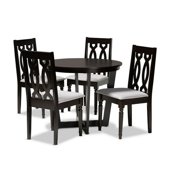 Baxton Studio Julie Modern and Contemporary Grey Fabric Upholstered and Dark Brown Finished Wood 5-Piece Dining Set