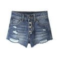 thumbnail image 2 of KIDSCOOL SPACE Little girls Denim Shorts,Elastic Band Inside Ripped High-cut Raw Hem Hot Jean Summer Pants,Mid Blue, 11-12 Years, 2 of 8