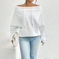 thumbnail image 3 of TKLPEHG Women's Off The Shoulder Sweatshirts Solid Color Casual Drawstring Oversized Sweatshirt Y2k Long Sleeve Fall Pullover Tops (White,S), 3 of 7
