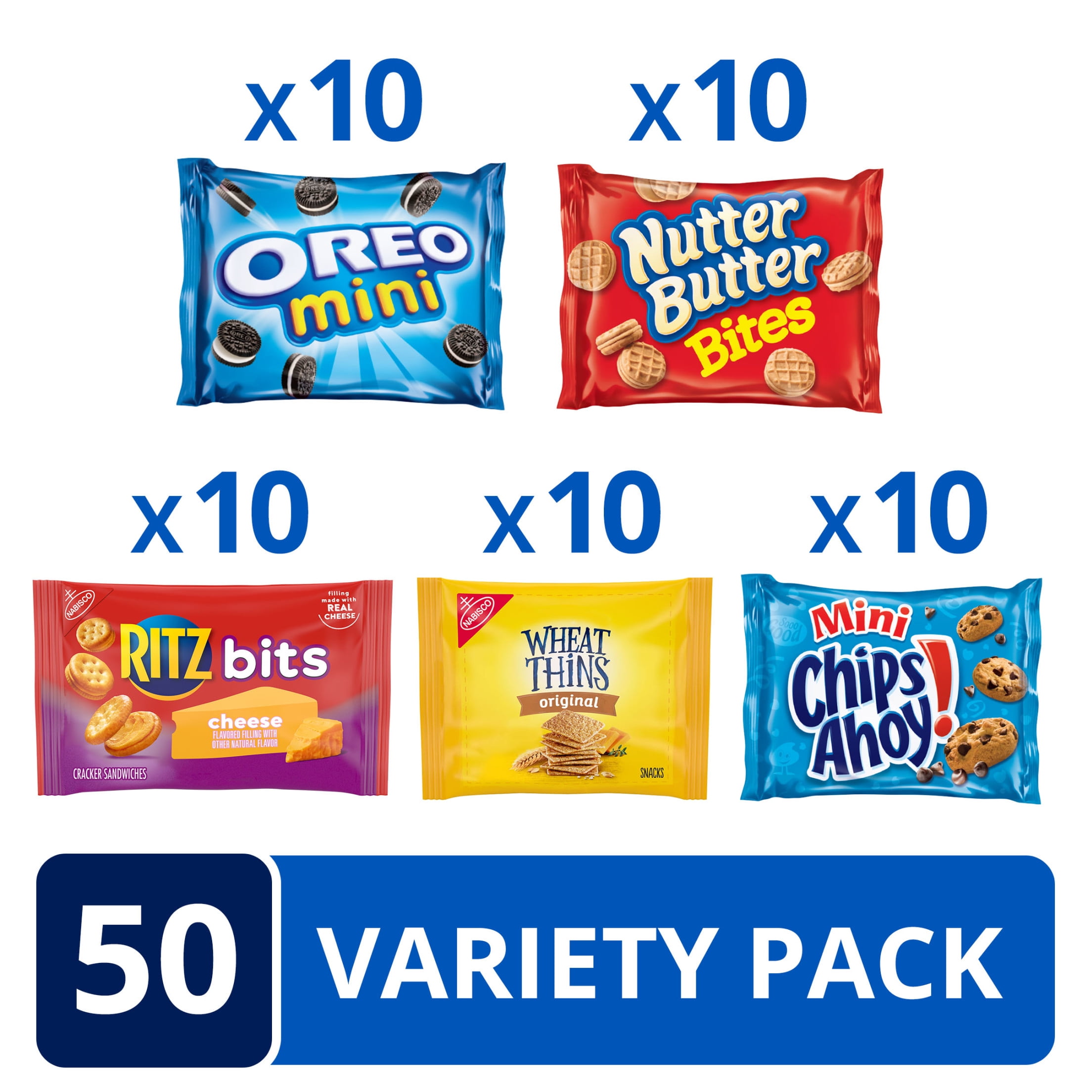 OREO, CHIPS AHOY!, Nutter Butter, RITZ & Wheat Thins Cookie & Cracker Variety Pack, 50 Snack Packs
