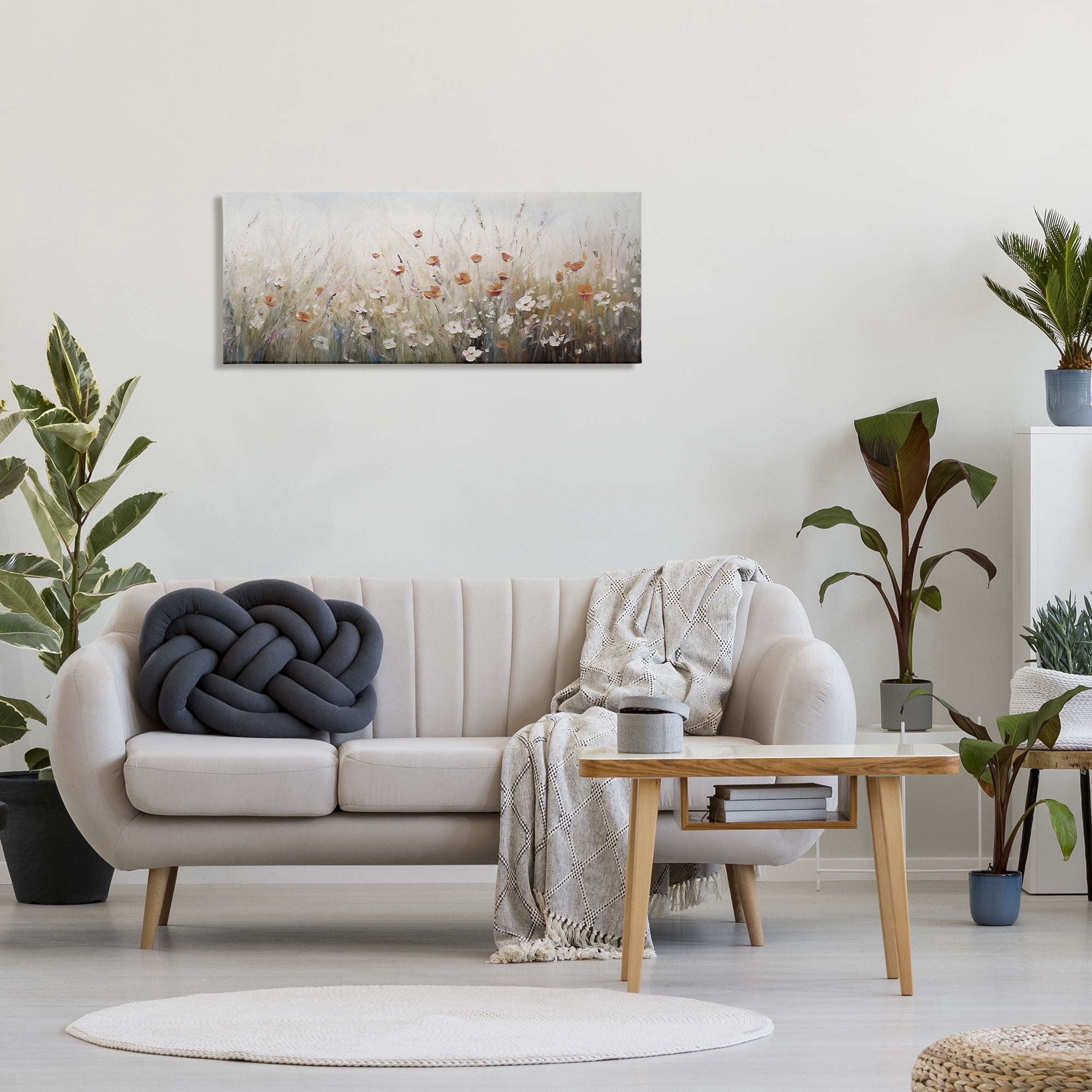 Stupell Industries Neutral Poppy Blooms Botanical & Floral Painting Gallery Wrapped Canvas Art Print Wall Art, 40 x 17