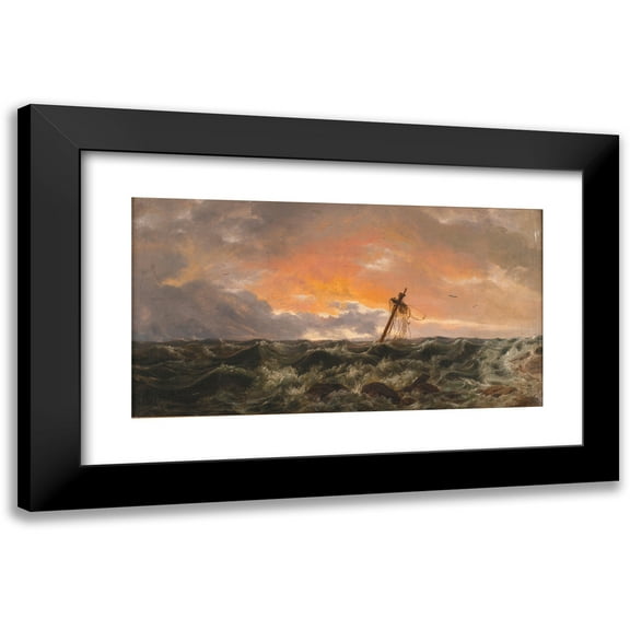 Johan Christian Dahl 14x9 Black Modern Framed Museum Art Print Titled - Seascape with a Wreck (1831)
