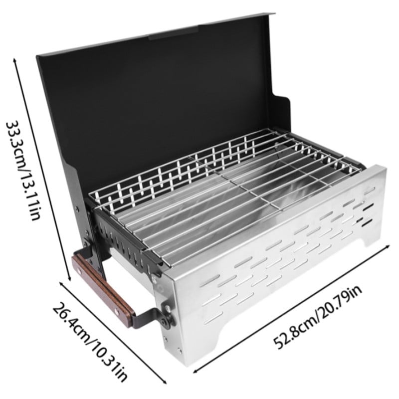 20.79*10.31*2.44 in Modern Plastic Spraying Black Silver Rectangular Portable Charcoal Grill for Gatherings