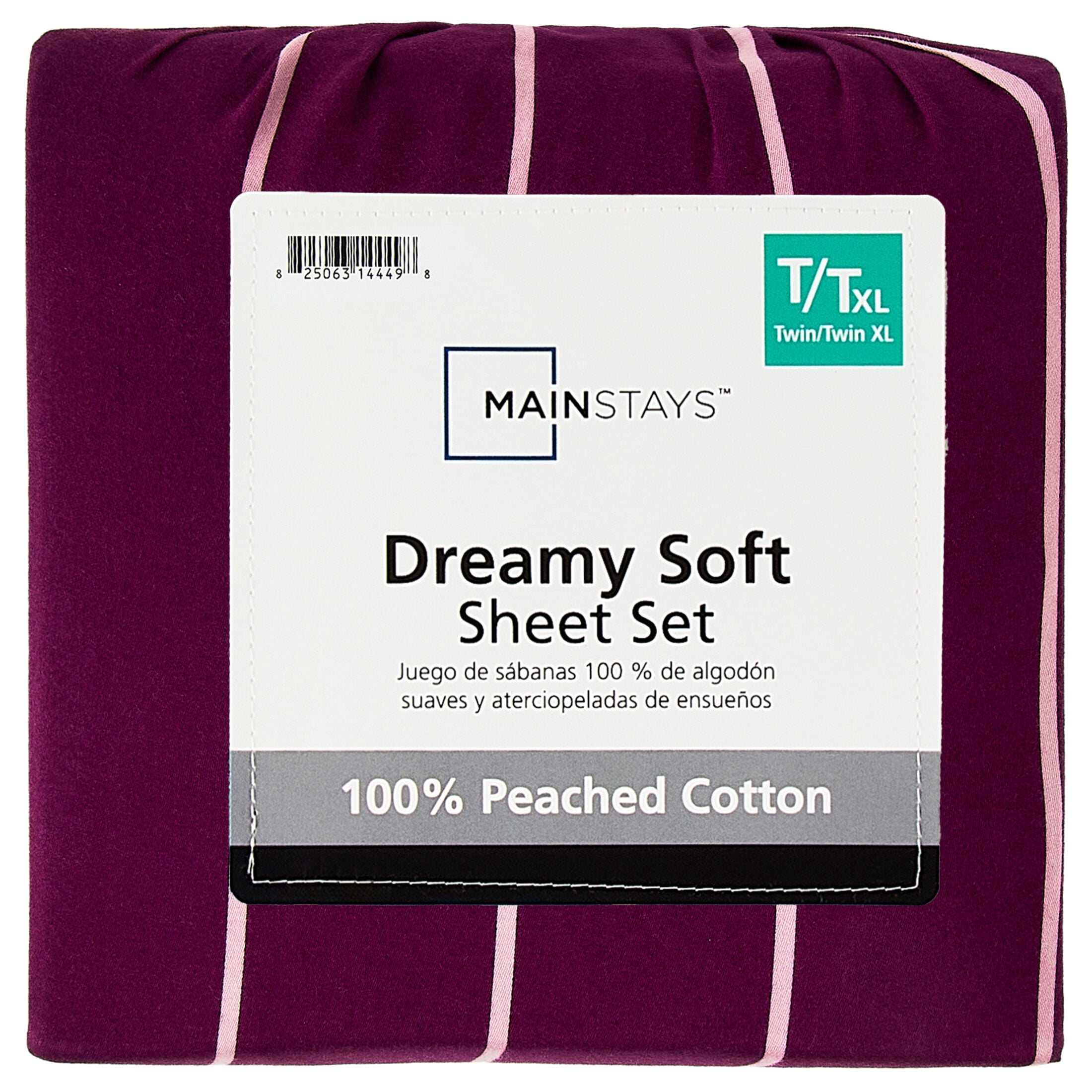 Mainstays 100% Cotton 3-Piece 220 Thread Count Maroon and Pink Stripe 100% Peached Cotton Dreamy Soft Bed Sheet Set, Twin/Twin XL