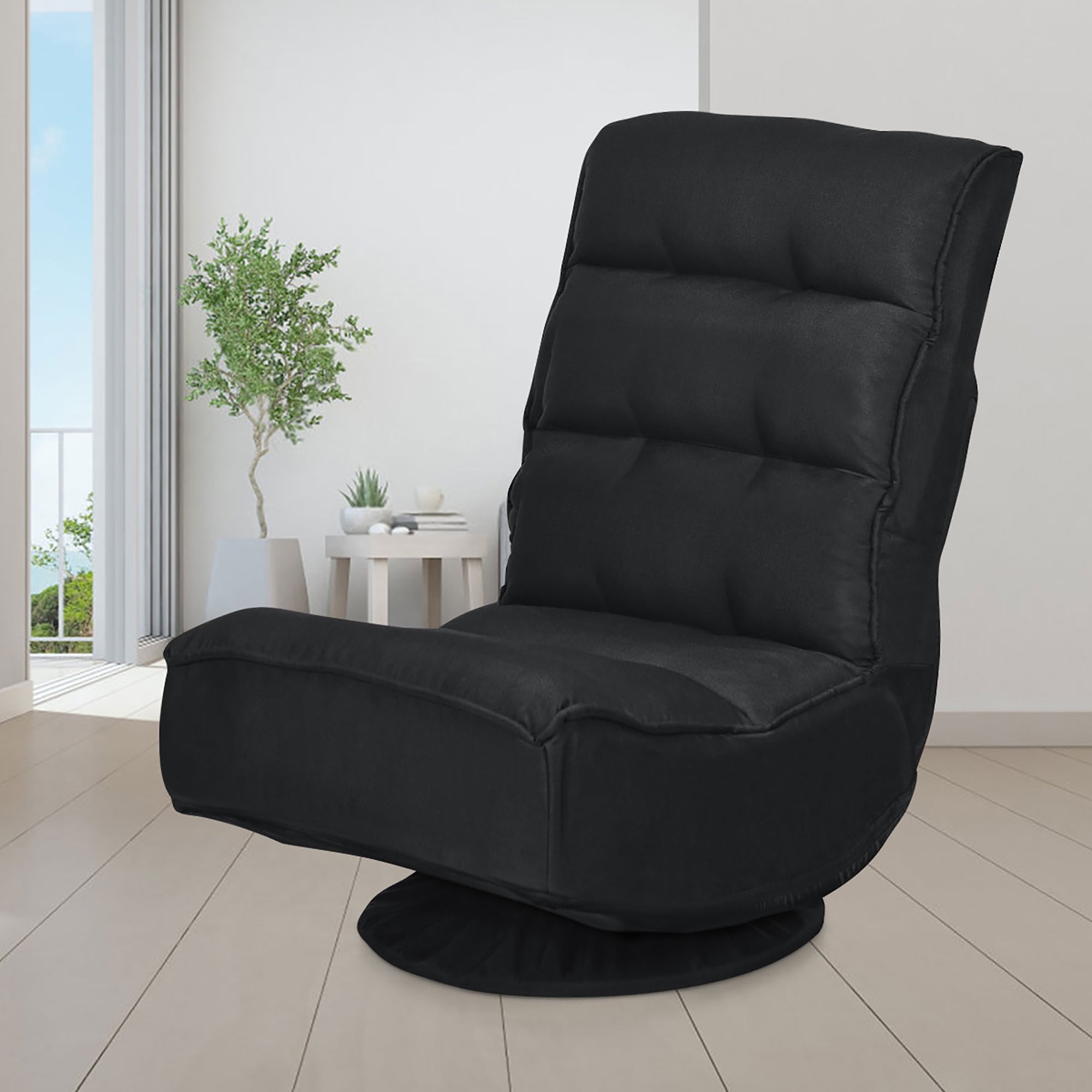 Costway Gaming Chair Fabric 6-Position Folding Lazy Sofa 360 Degree Swivel Black