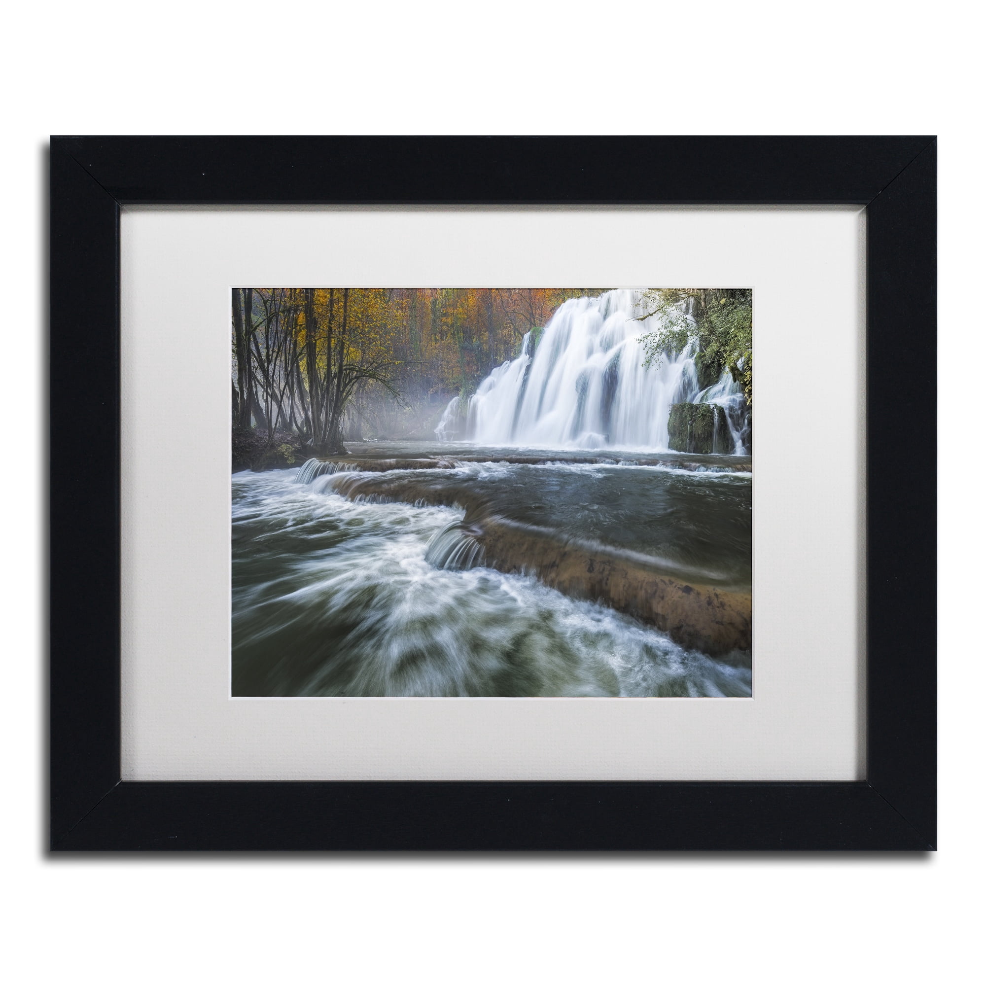 Trademark Fine Art "Waterfalls of Tufs in Jura" Canvas Art by Mathieu Rivrin, White Matte, Black Frame