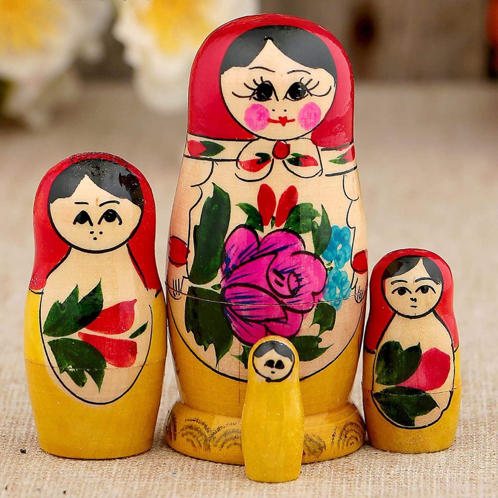 Hand painted in Russia 4'' Russian Semenov Nesting dolls Matryoshka set 5 pcs 