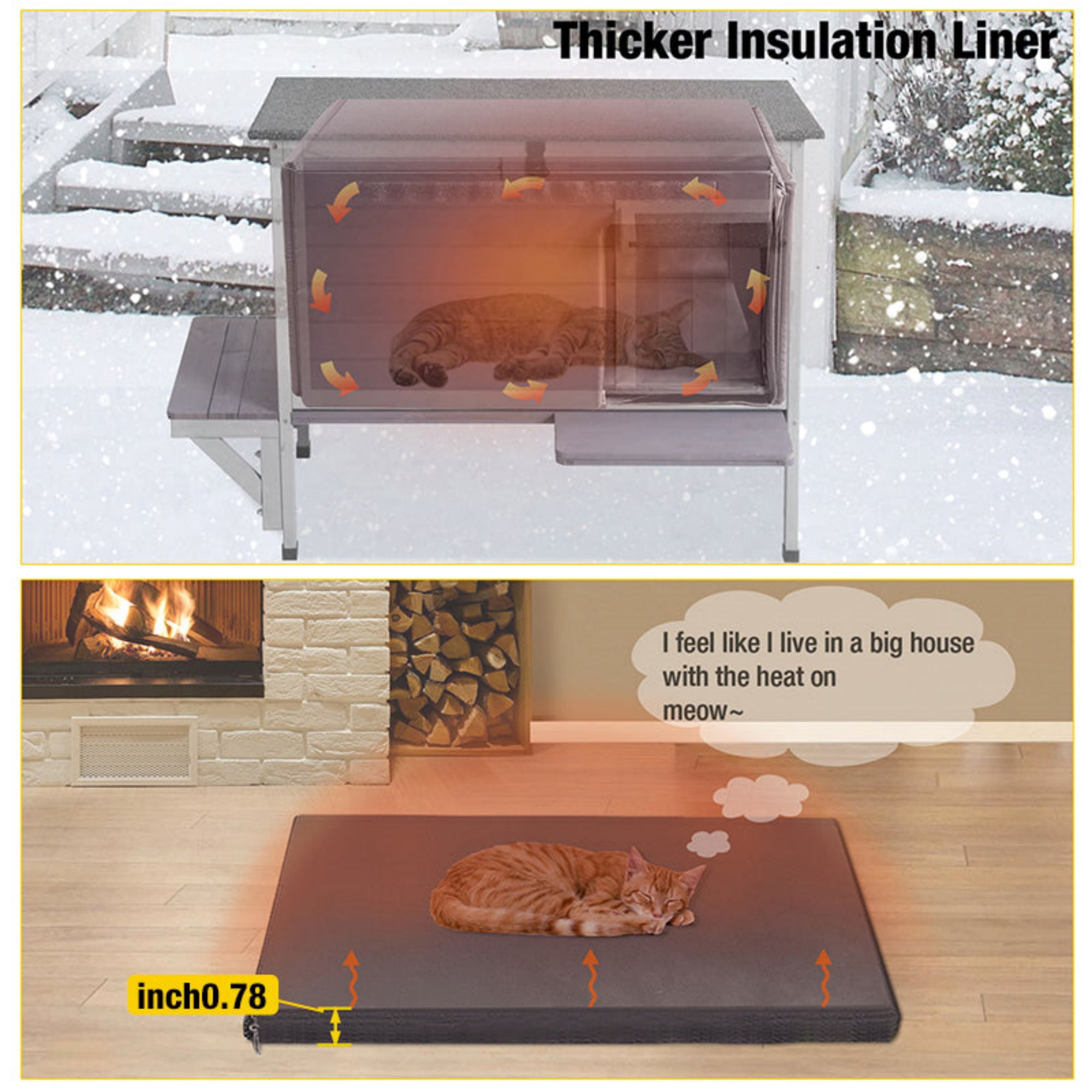 Aivituvin Outdoor Cat House Weatherproof with Insulated Liner, Feral Cat Enclosure Grey Color