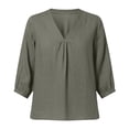 thumbnail image 3 of YigeTops Women's Pleated Cotton Linen Loose Shirt Casual Lightweight Summer Everyday Layering Tunic Green L, 3 of 6