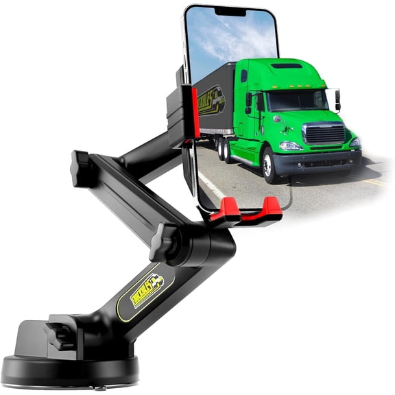KKFEN-Cell Phone Mount for Truck Phone Holder for Truck Drivers - Heavy Duty Suction Cup   Dashboard Pad, iPhone Holder for Dashboard Window 16.9 inch Long, for iPhone & Samsung, Semi Trucker, Red