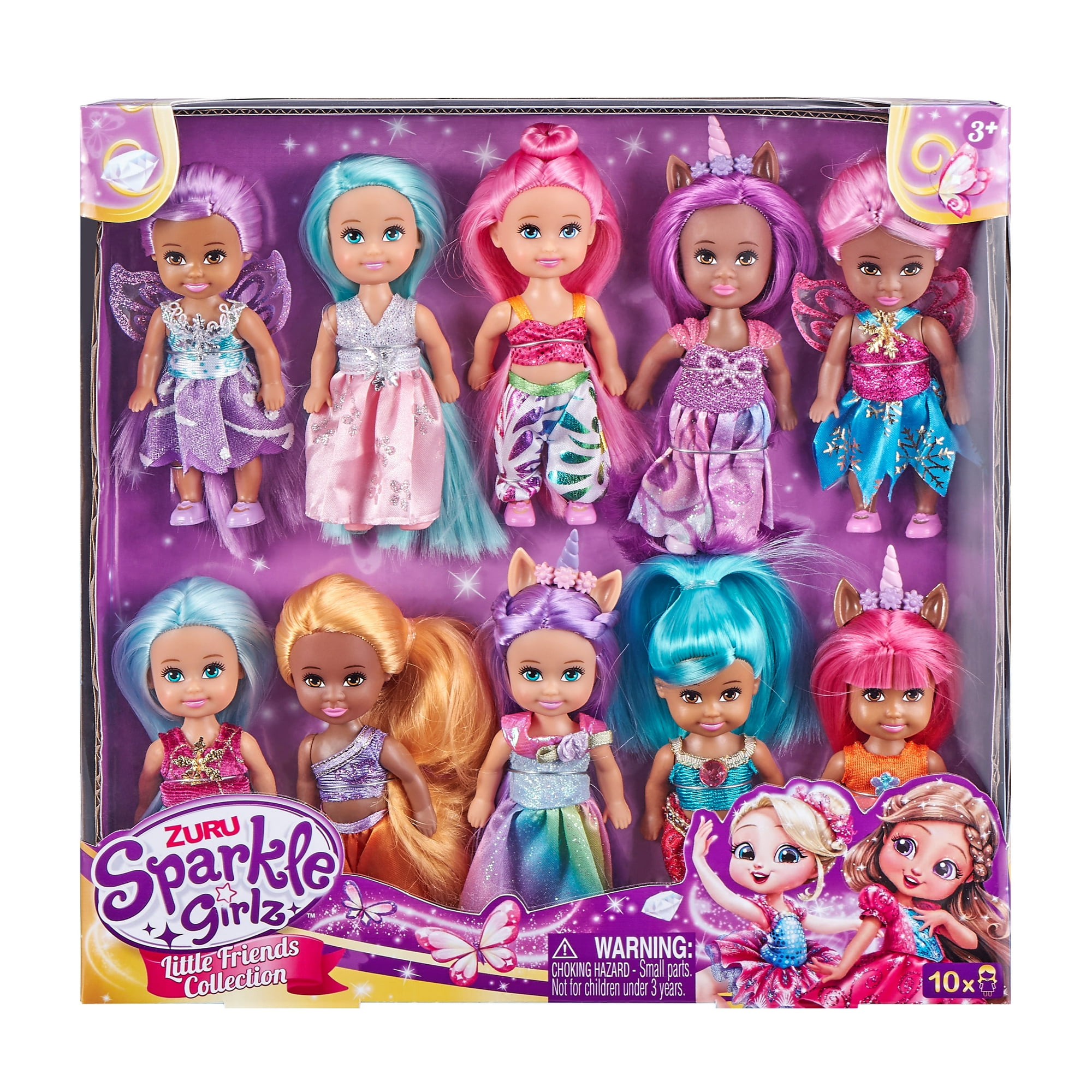 Sparkle Girlz ZURU Little Friends Set of 10 Fashion Dolls For Ages