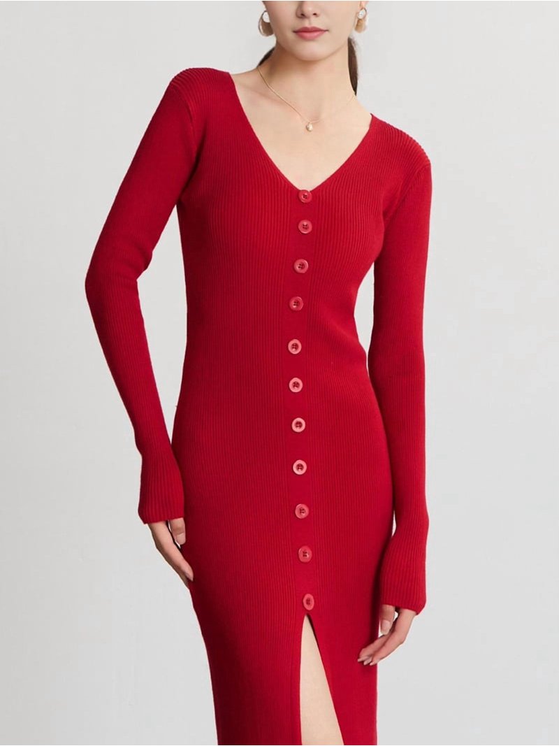 knit midi dress pink Pink Knit Midi Halter Dress With Back Buttons main image 0