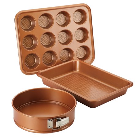 Ayesha Nonstick Bakeware Muffin  Cake Pan  and Springform Pan Set  3-Piece  Copper