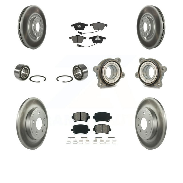 Transit Auto Front Rear Wheel Hub Bearings Assembly Coated Disc Brake Rotors and Semi-Metallic Pads Shoes Kit (10Pc) for Car Audi A4 Quattro KBB-115308
