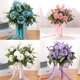 thumbnail image 2 of Xiao Hua Ramo de flores de mano para novia, ramo de seda simulado para dama de honor, decoración de San Valentín, suministros para fiestas de boda, decoración del hogar, 1 pieza, azul, 2 of 3